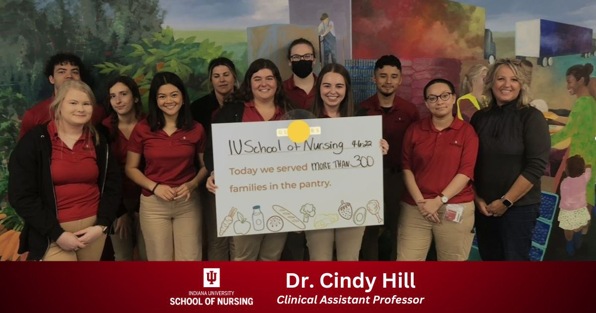 Dr. Cindy Hill and IUSON students pose for a photo after volunteering at Gleaners Food Bank of Indiana