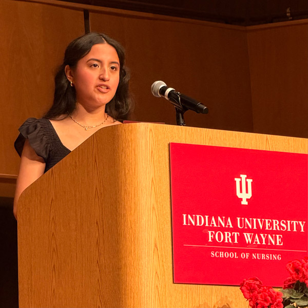 Lis Navarro addresses her classmates during the 2026 Spring Recognition Program in Fort Wayne.