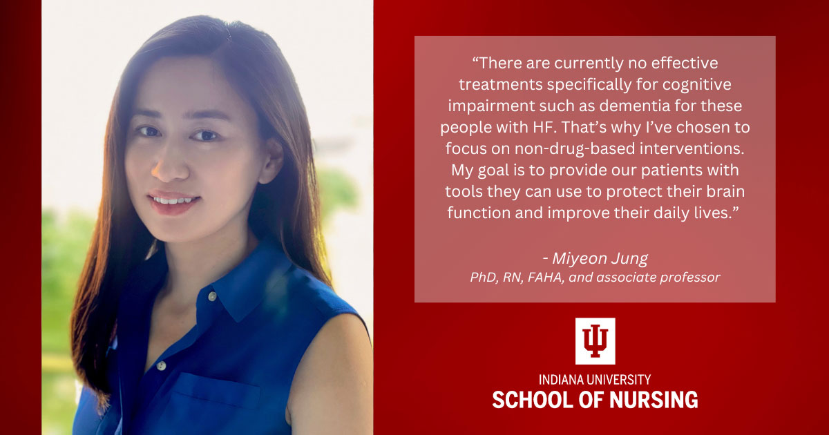 Graphic including photo of Dr. Miyeon Jung, quote from the article, and the IU School of Nursing logo