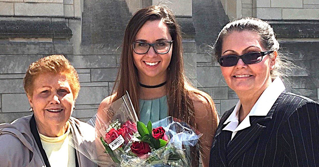 Sylvia Graham, Mary Jancovich, and Cheryl Graham pose for a photo following the 2019 IU School of Nursing in Bloomington pinning ceremony