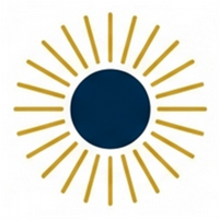 Icon of a sunburst around a central circle representing education and learning.